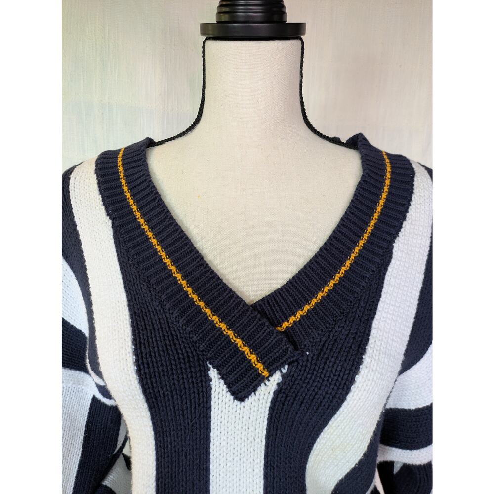 Vintage Oversized Preppy Striped V-Neck Sweater 100% Cotton, Davidson